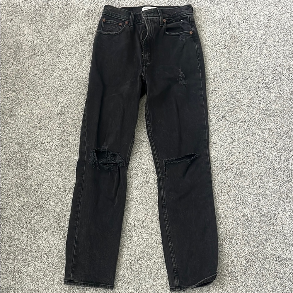 Black Distressed Jeans 90s straight ultra high rise